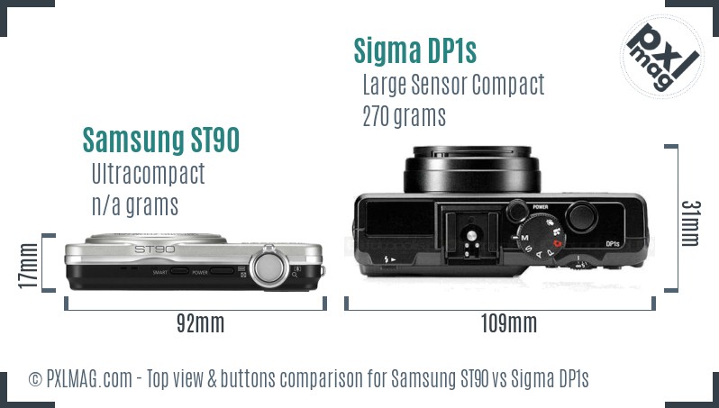 Samsung ST90 vs Sigma DP1s top view buttons comparison