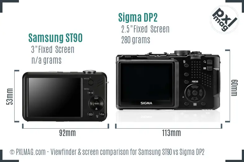 Samsung ST90 vs Sigma DP2 Screen and Viewfinder comparison