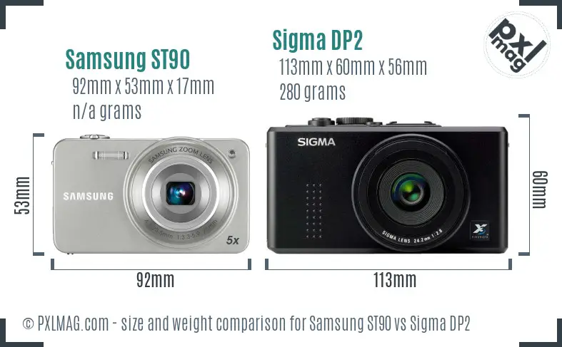 Samsung ST90 vs Sigma DP2 size comparison