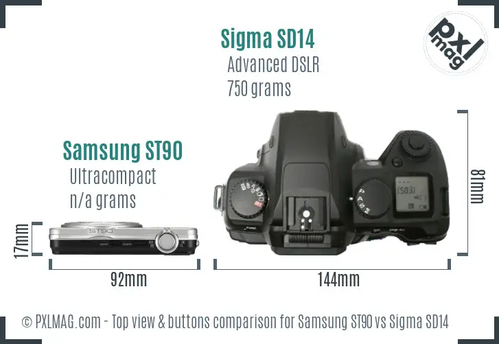 Samsung ST90 vs Sigma SD14 top view buttons comparison