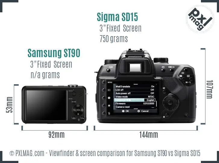 Samsung ST90 vs Sigma SD15 Screen and Viewfinder comparison