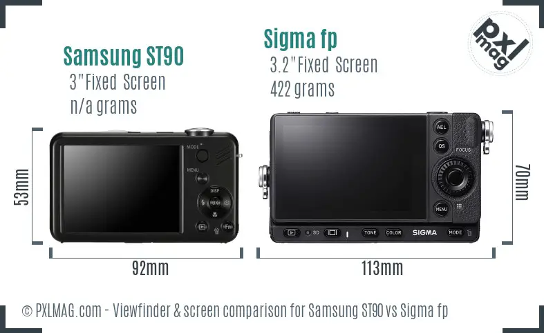 Samsung ST90 vs Sigma fp Screen and Viewfinder comparison