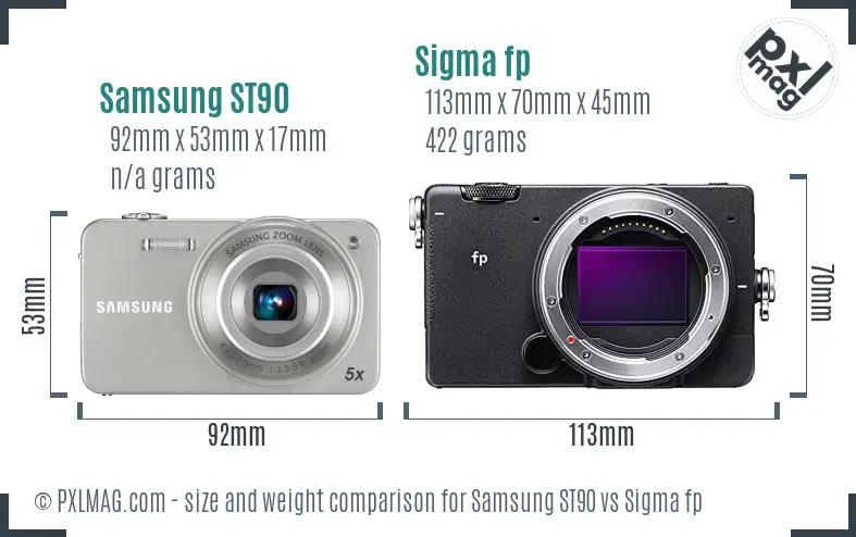 Samsung ST90 vs Sigma fp size comparison