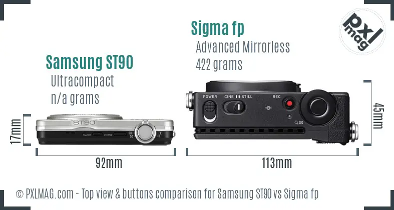 Samsung ST90 vs Sigma fp top view buttons comparison