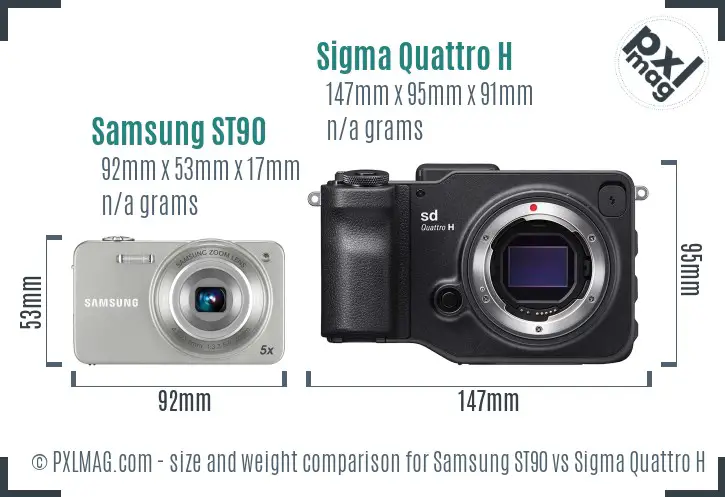 Samsung ST90 vs Sigma Quattro H size comparison