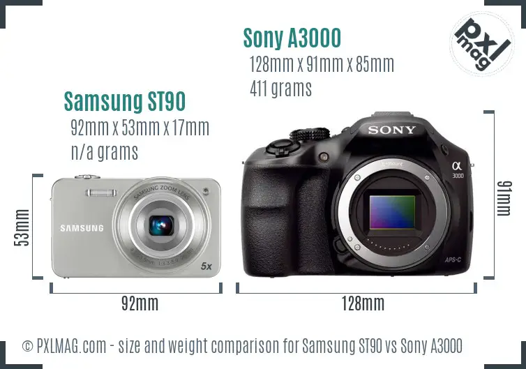 Samsung ST90 vs Sony A3000 size comparison