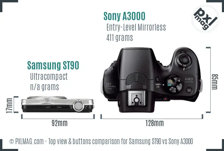 Samsung ST90 vs Sony A3000 top view buttons comparison