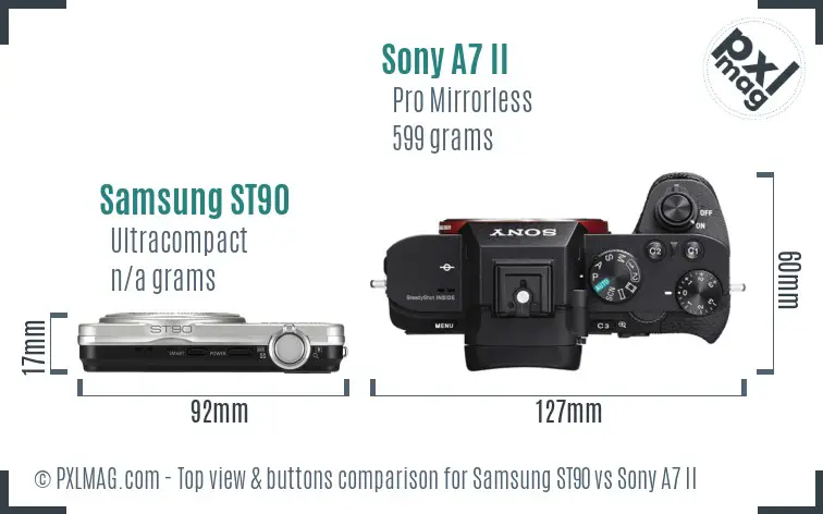 Samsung ST90 vs Sony A7 II top view buttons comparison