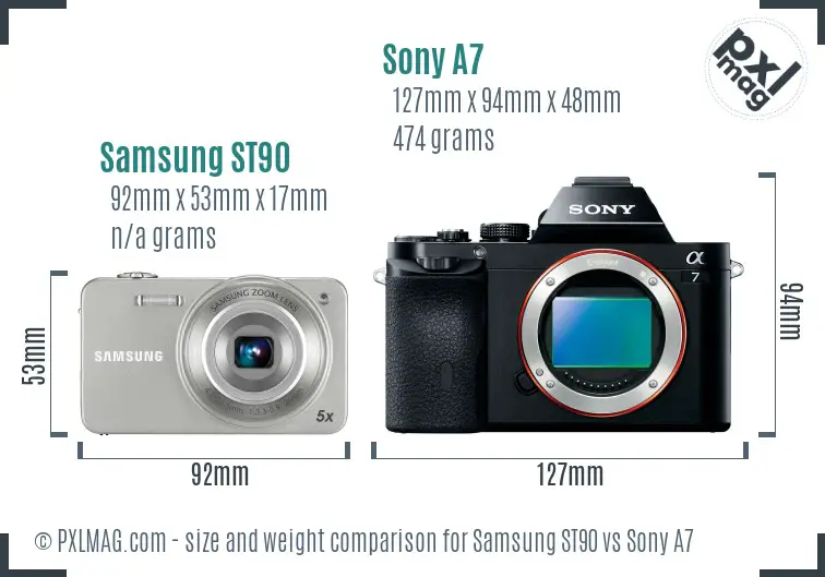 Samsung ST90 vs Sony A7 size comparison