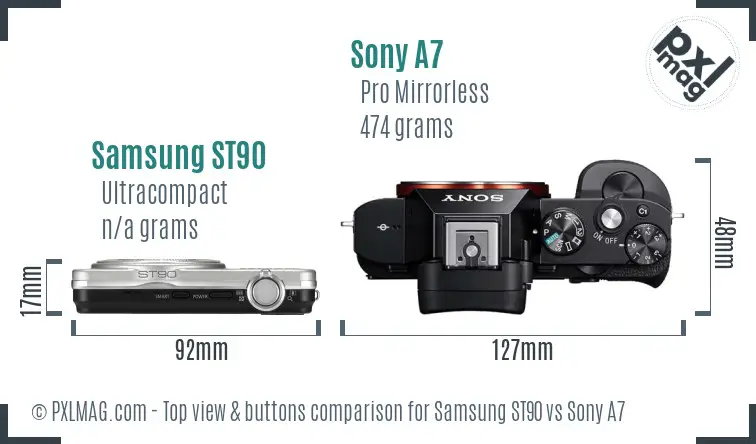Samsung ST90 vs Sony A7 top view buttons comparison