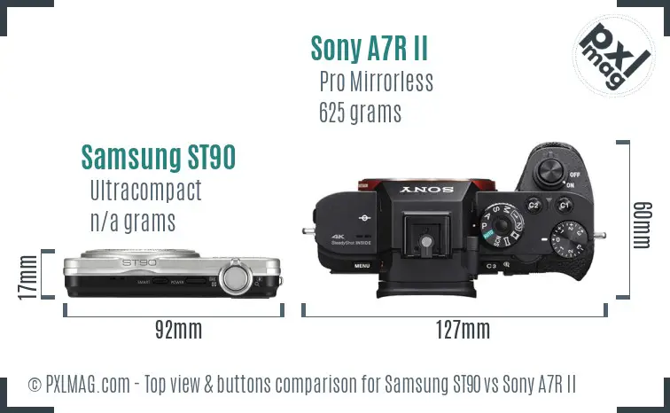 Samsung ST90 vs Sony A7R II top view buttons comparison