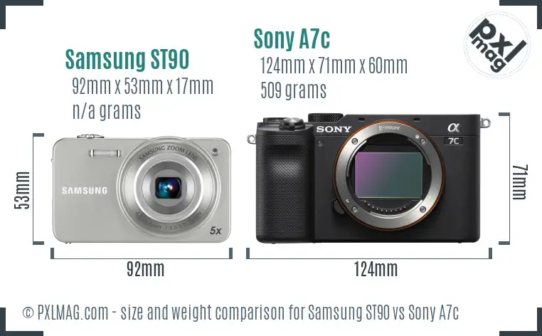 Samsung ST90 vs Sony A7c size comparison