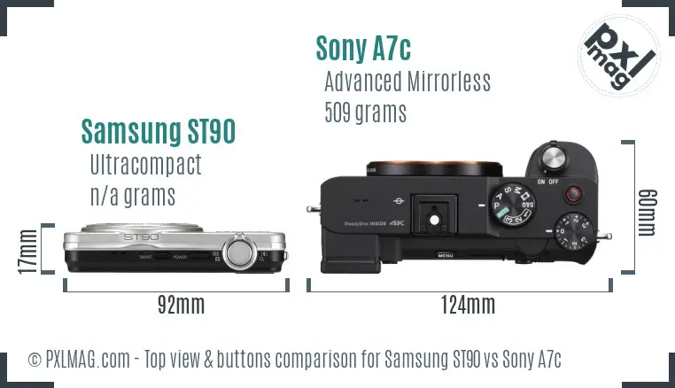 Samsung ST90 vs Sony A7c top view buttons comparison