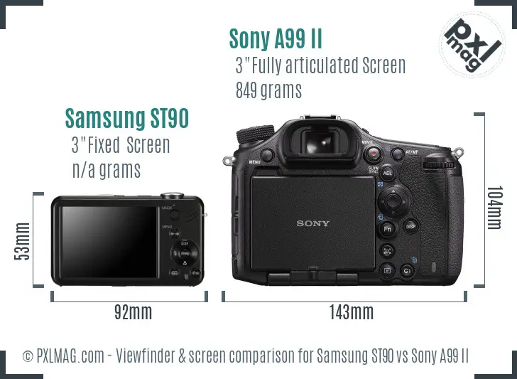 Samsung ST90 vs Sony A99 II Screen and Viewfinder comparison