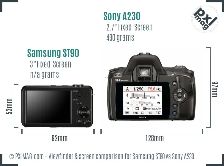 Samsung ST90 vs Sony A230 Screen and Viewfinder comparison