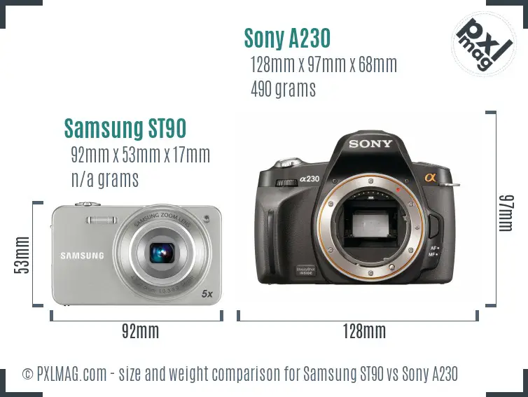 Samsung ST90 vs Sony A230 size comparison