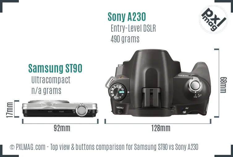 Samsung ST90 vs Sony A230 top view buttons comparison