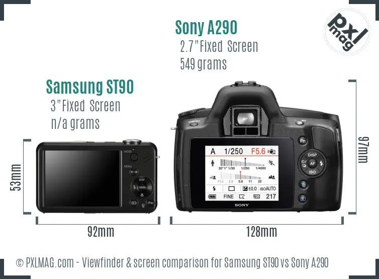 Samsung ST90 vs Sony A290 Screen and Viewfinder comparison