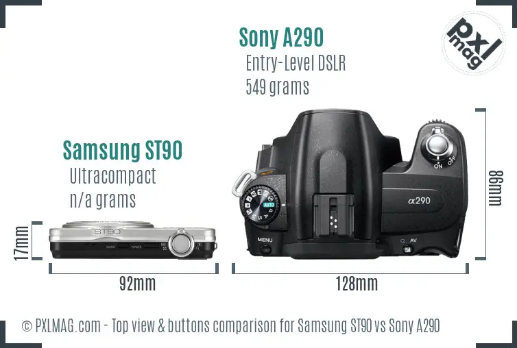 Samsung ST90 vs Sony A290 top view buttons comparison