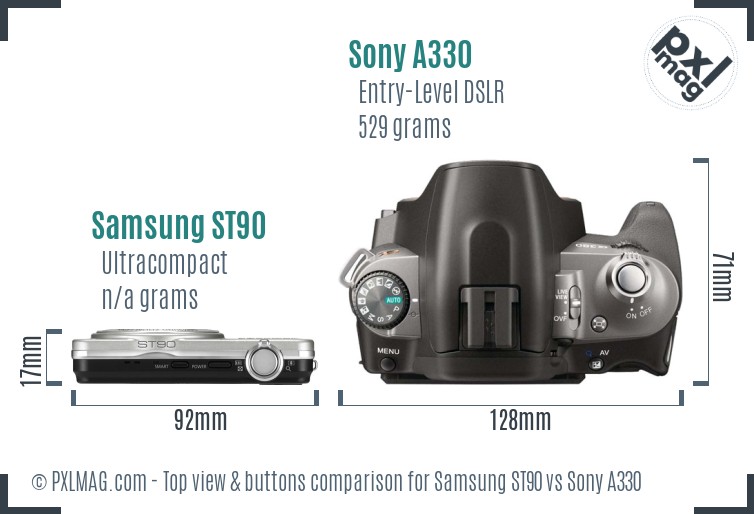 Samsung ST90 vs Sony A330 top view buttons comparison