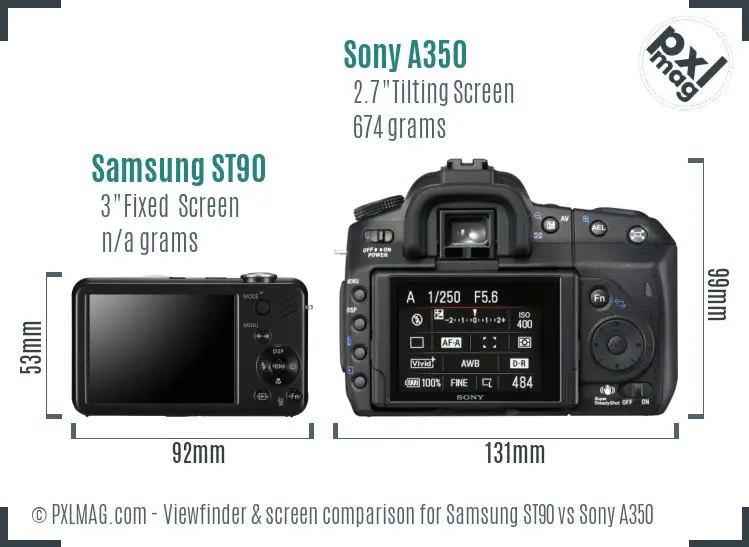 Samsung ST90 vs Sony A350 Screen and Viewfinder comparison
