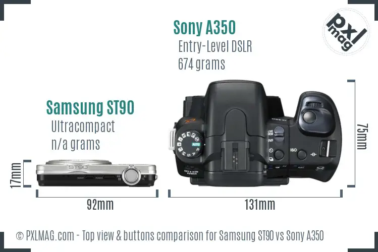 Samsung ST90 vs Sony A350 top view buttons comparison