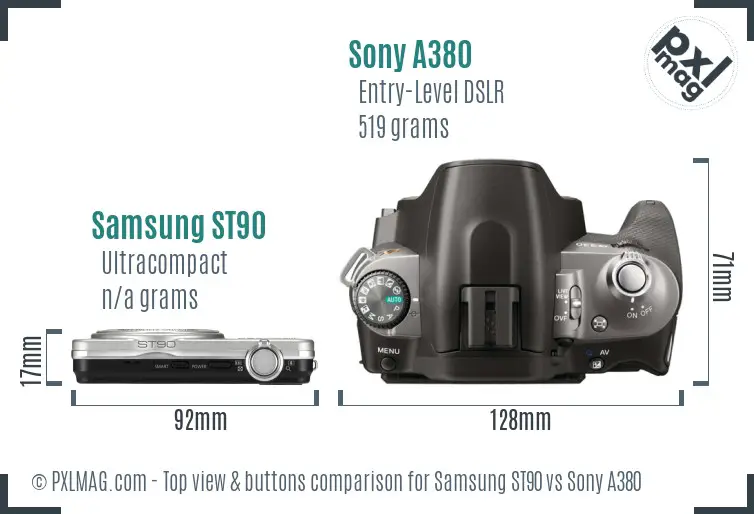 Samsung ST90 vs Sony A380 top view buttons comparison