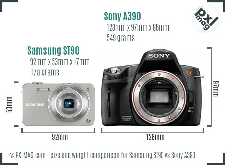 Samsung ST90 vs Sony A390 size comparison Samsung ST90 vs Sony A390 size comparison