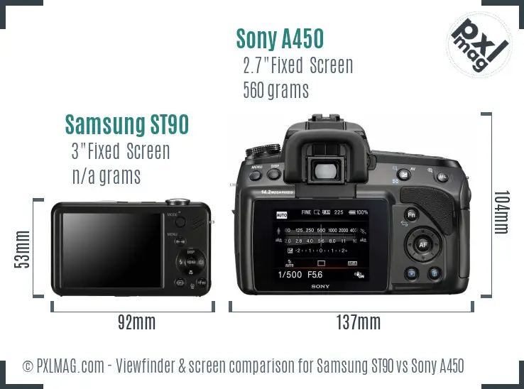 Samsung ST90 vs Sony A450 Screen and Viewfinder comparison