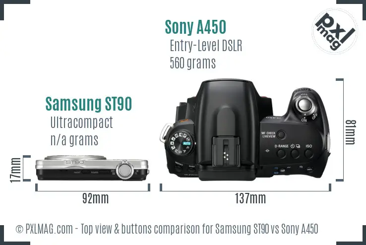 Samsung ST90 vs Sony A450 top view buttons comparison