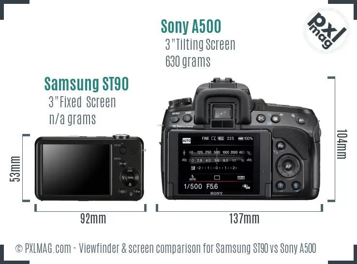 Samsung ST90 vs Sony A500 Screen and Viewfinder comparison
