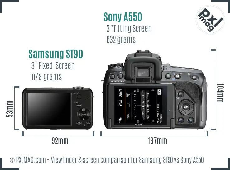 Samsung ST90 vs Sony A550 Screen and Viewfinder comparison Samsung ST90 vs Sony A550 Screen and Viewfinder comparison