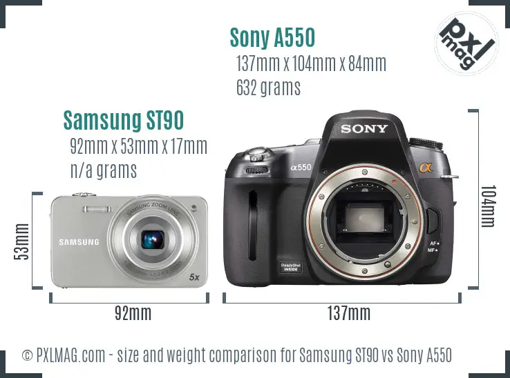 Samsung ST90 vs Sony A550 size comparison Samsung ST90 vs Sony A550 size comparison