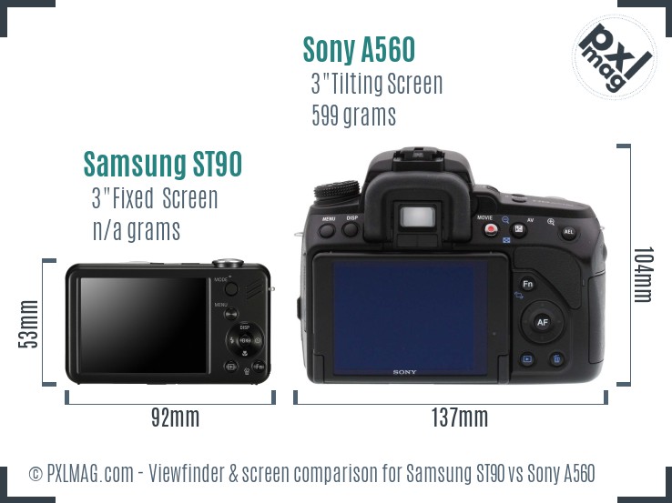 Samsung ST90 vs Sony A560 Screen and Viewfinder comparison