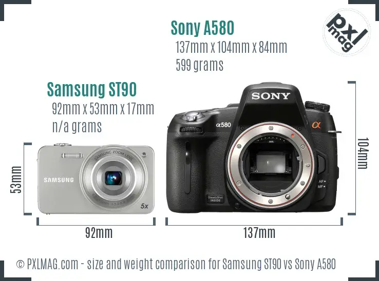 Samsung ST90 vs Sony A580 size comparison