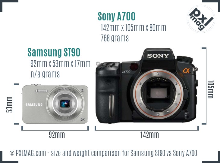 Samsung ST90 vs Sony A700 size comparison