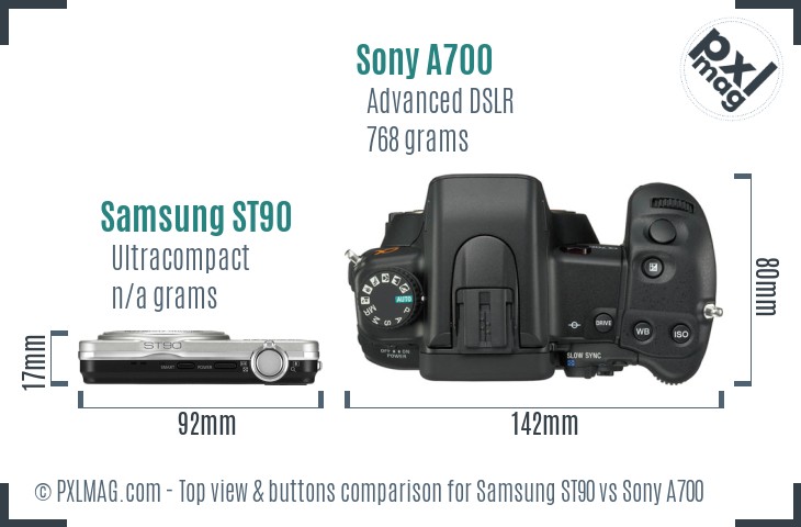 Samsung ST90 vs Sony A700 top view buttons comparison