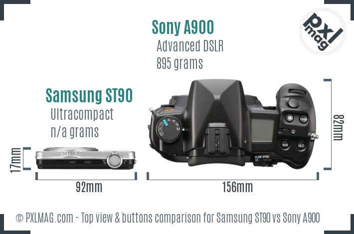 Samsung ST90 vs Sony A900 top view buttons comparison