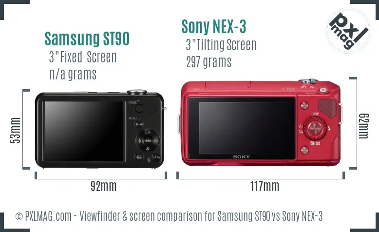 Samsung ST90 vs Sony NEX-3 Screen and Viewfinder comparison