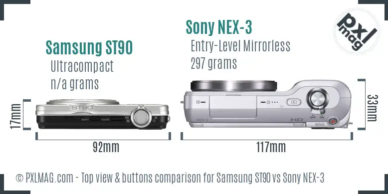 Samsung ST90 vs Sony NEX-3 top view buttons comparison