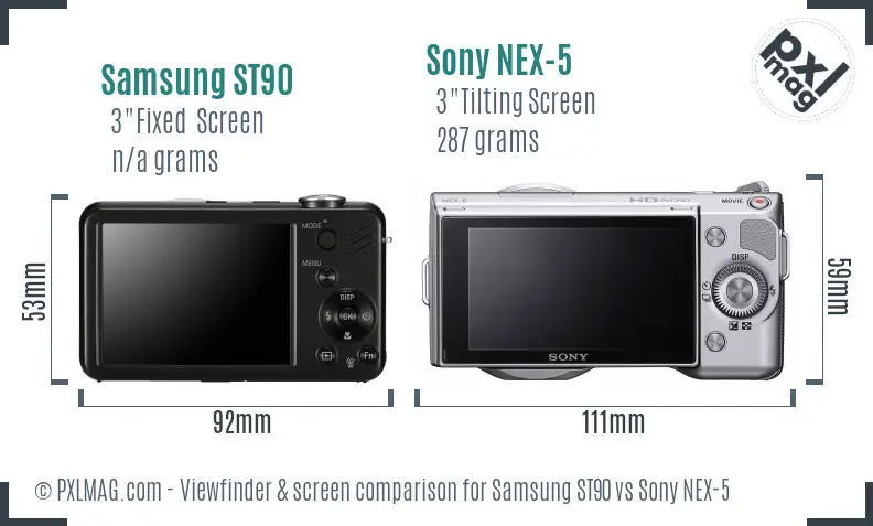Samsung ST90 vs Sony NEX-5 Screen and Viewfinder comparison