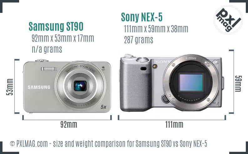 Samsung ST90 vs Sony NEX-5 size comparison