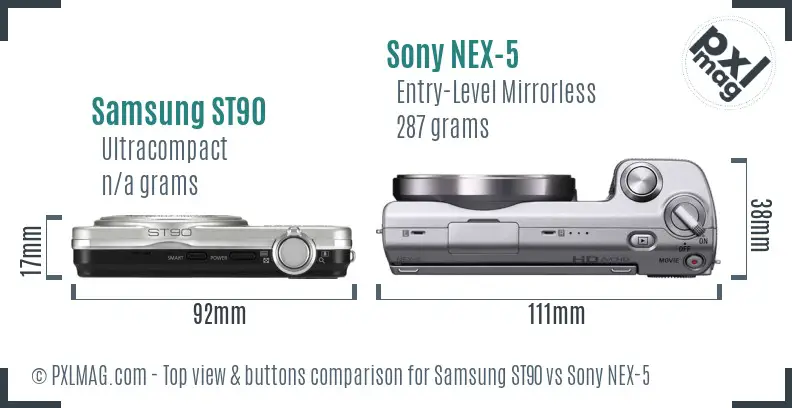 Samsung ST90 vs Sony NEX-5 top view buttons comparison