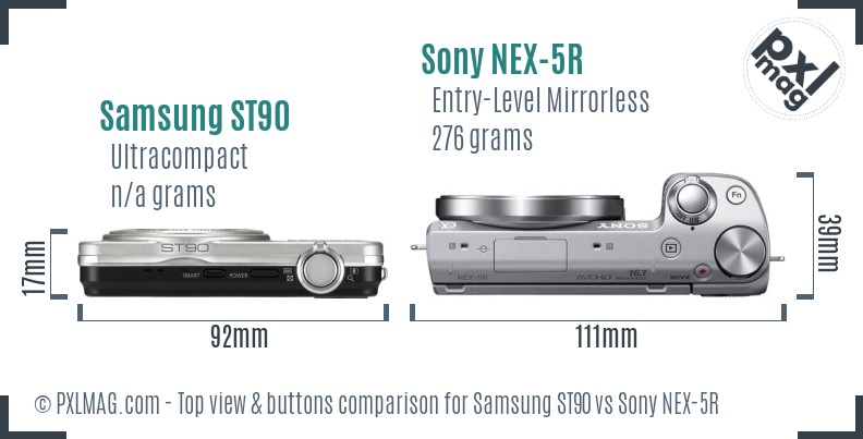 Samsung ST90 vs Sony NEX-5R top view buttons comparison