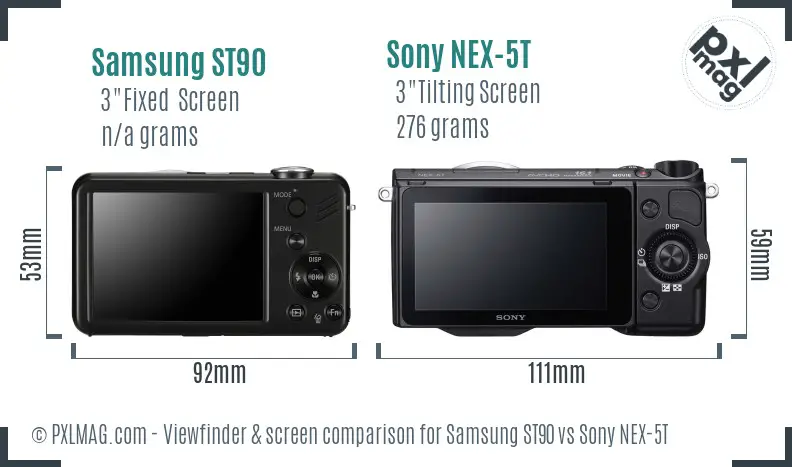 Samsung ST90 vs Sony NEX-5T Screen and Viewfinder comparison