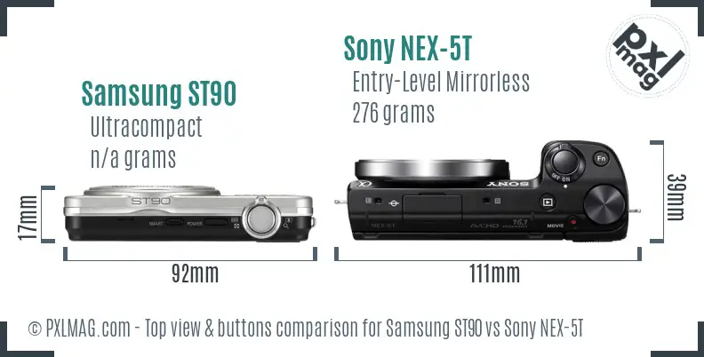 Samsung ST90 vs Sony NEX-5T top view buttons comparison