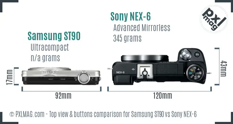Samsung ST90 vs Sony NEX-6 top view buttons comparison