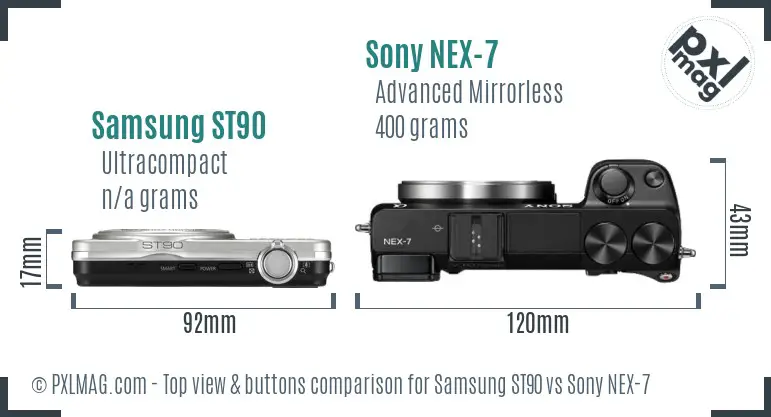 Samsung ST90 vs Sony NEX-7 top view buttons comparison Samsung ST90 vs Sony NEX-7 top view buttons comparison