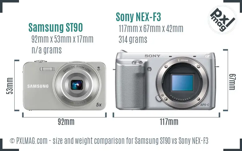 Samsung ST90 vs Sony NEX-F3 size comparison