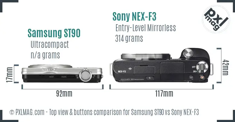 Samsung ST90 vs Sony NEX-F3 top view buttons comparison